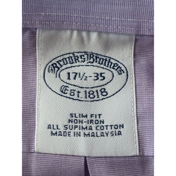 Brooks Brothers Mens Slim Fit Non-Iron Dress Shirt Size 17.5 Lavender Supima Cot - Picture 3 of 5